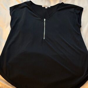 Green Envelope Black Women's cap short sleeve Blouse with Zipper size small